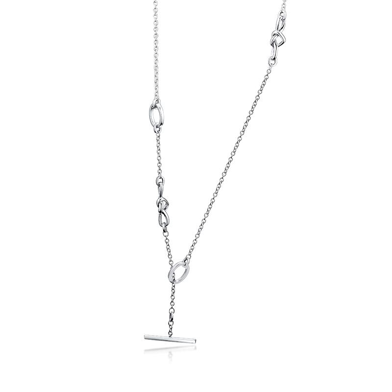 Authentic 925 Sterling Silver Knotted Heart T-Bar Necklaces for Women S925 Necklaces & Pendants Fine Jewelry Accesorios Mujer