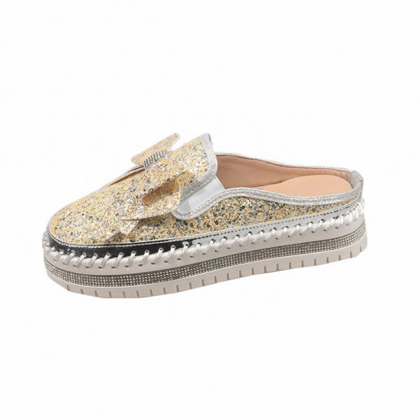 Fashion Glitter Slides Slippers Women Summer Low Sliders Shoes Butterfly-Knot Loafers Pantofle Cover Toe Platform Jelly 2025 Butterfly-k