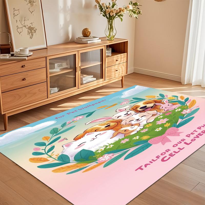 

Cute Cartoon Pet Print Non Slip Area Rug Washable Entryway Floor Mat for Living Room Bedroom Kids Room Pet Friendly Decor Pieces 40x60cm
