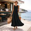 Women's Summer Maxi Dress Short Sleeve V Neck A Line Swing Dress Casual Beach Vacation Flowy Sundress with Pockets