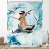 Funny Cat Riding Dinosaur Shower Curtains Sea Waves Cute Animals Kids Bath Curtain Polyester Fabric Bathroom Decor With Hooks