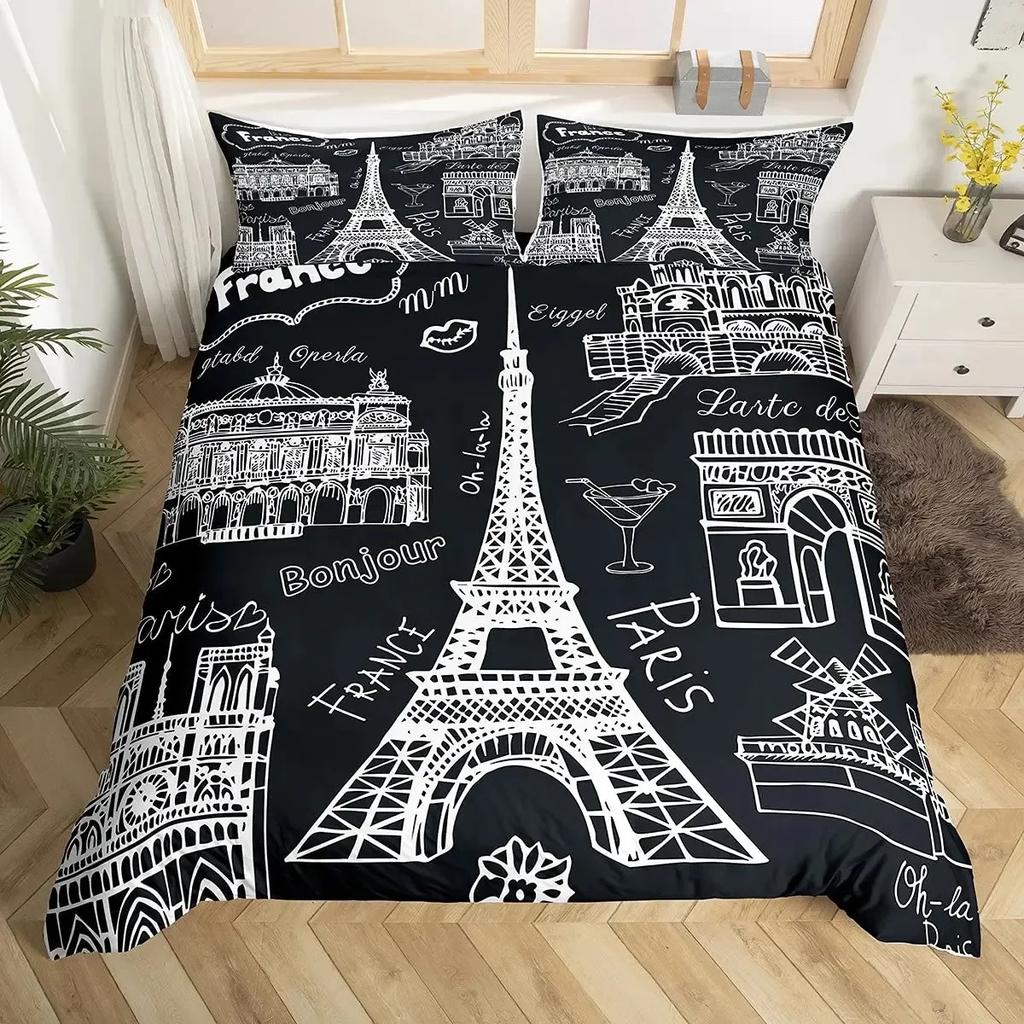 Vintage Eiffelturm Bequemer Bettdeckenbezug Kissenbezug Bettwäscheset Kinder Schlafzimmer Dekoration Heimtextil