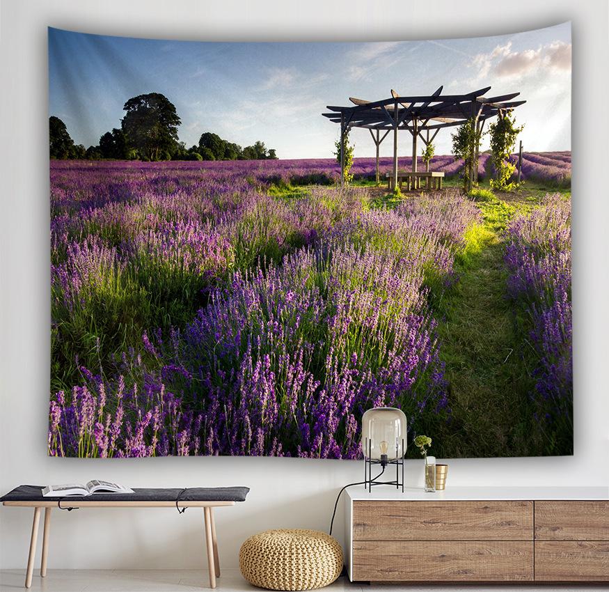 Tapestry Rug Blanket Beach Towel Tablecloth Lavender Flower Tree Print Decor Nordic Wall Hanging