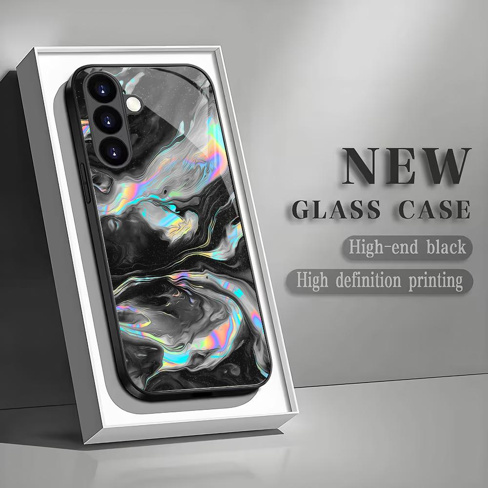 Abstract Art Texture Tempered Glass Phone Case Suitable for Samsung Galaxy S26 S25 S24 S22 S21 S20 FE/Ultra/Plus Anti Shock
