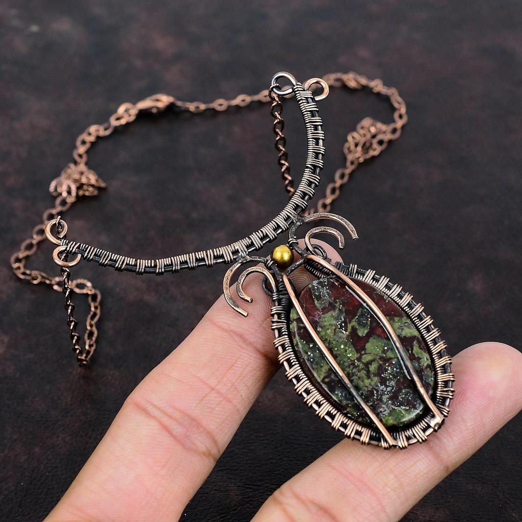 Dragon Bloodstone Necklace Copper Wire Wrapped Adjustable Necklace Gemstone Necklace Handmade Copper Wire Jewelry Antique Necklace For Gift
