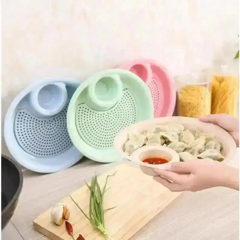 Thickened Double-layer Dumpling Plate Home Circular Grid Spaghetti Drain Plate Kitchen Plastic Fruit And Vegetable Drain Plate