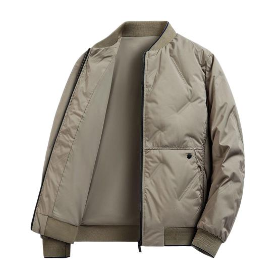 Men Cotton Coat Solid Color Stand Collar Long Sleeve Casual Baseball Style Coat with Pockets Winter Thickened Warm Outerwear