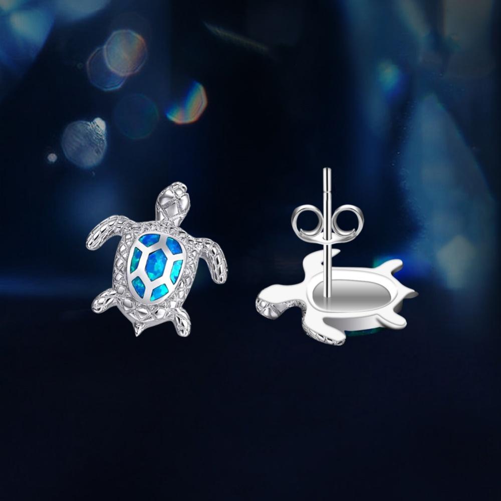 Damen Blaue Moissanit Schildkröten Ohrstecker Niedlicher Türkisfarbener Tierschmuck Ozean-Thema Brillantes Accessoire