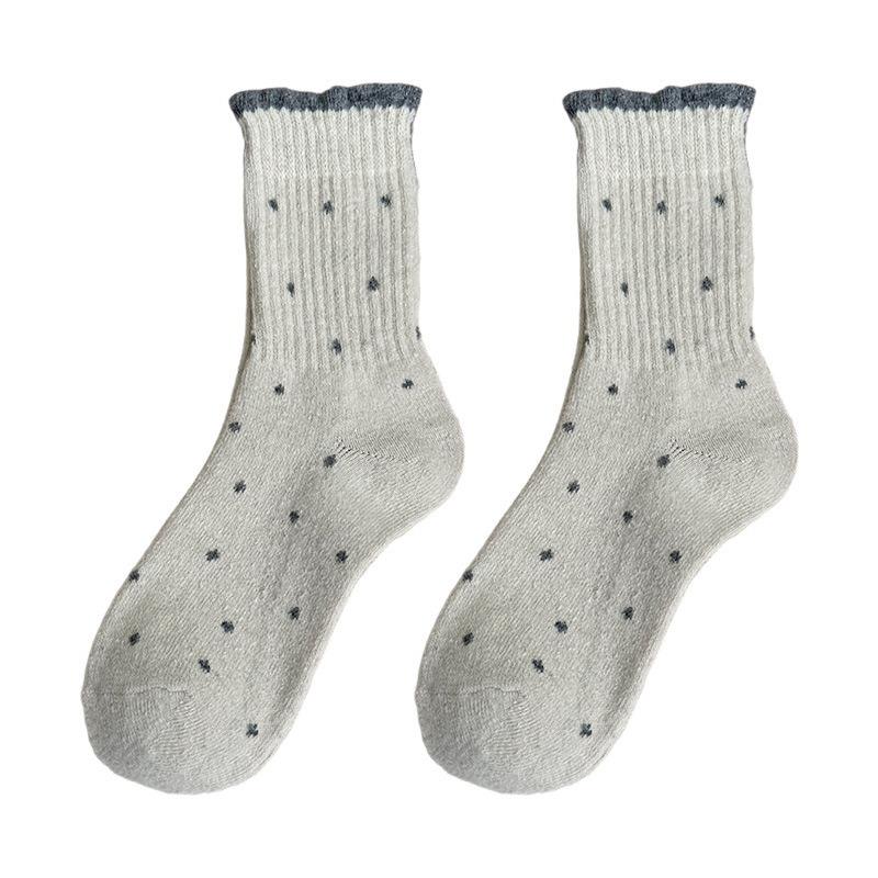 Sock - Winter Polka Dot Soft Lace Versatile Mid-calf Socks with Stretch, Soft Fabric, Comfortable and Warm Wool Socks