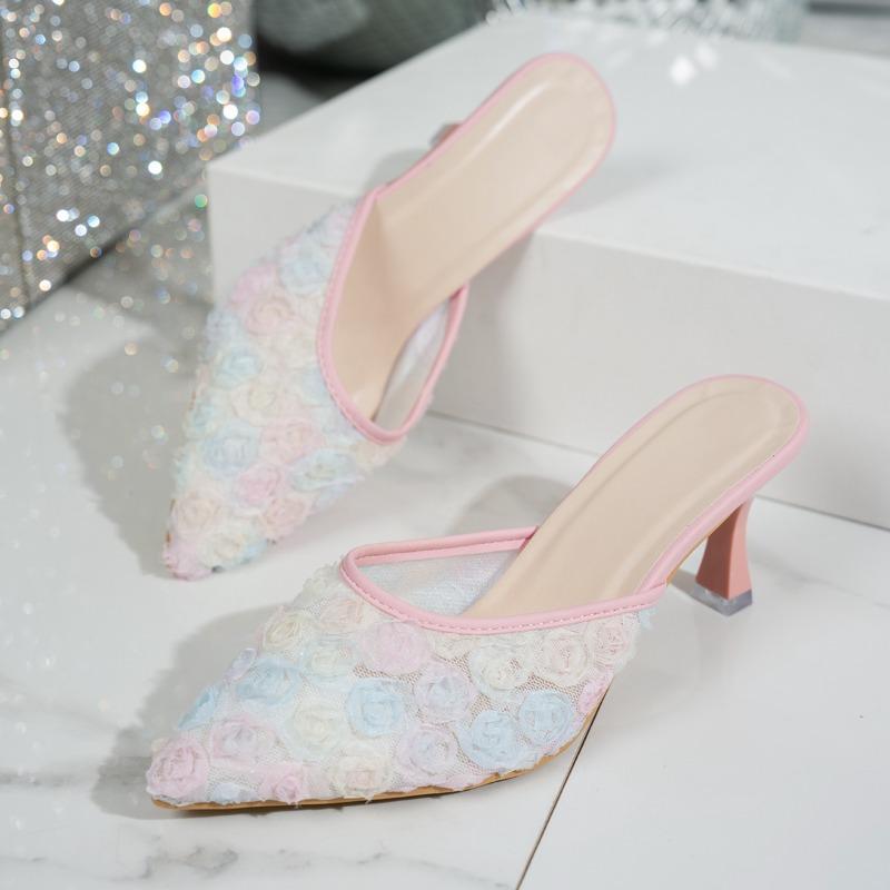 Fashion New Style Popular Summer Concise Pointed Toe Women Slippers Fashion Thin Low Heels Party Pumps Mules Slide Shoes Zapatos Mujer