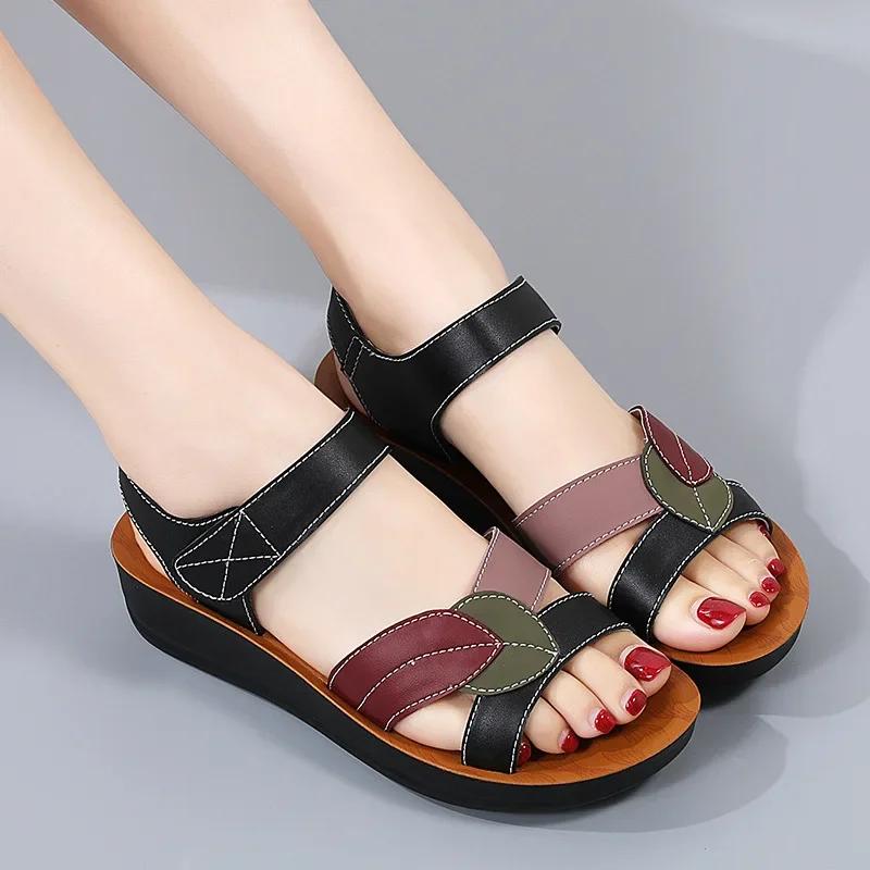 Fashion 2025 Big Size Casual Soft Breathable PU Sandals Shoes For Women Wedges Platform Chaussure Femme Ladies  Zapatos Mujer