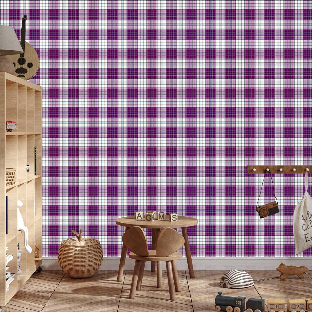Purple Checkered Wallpaper, Purple and Light Gray, 50x1000