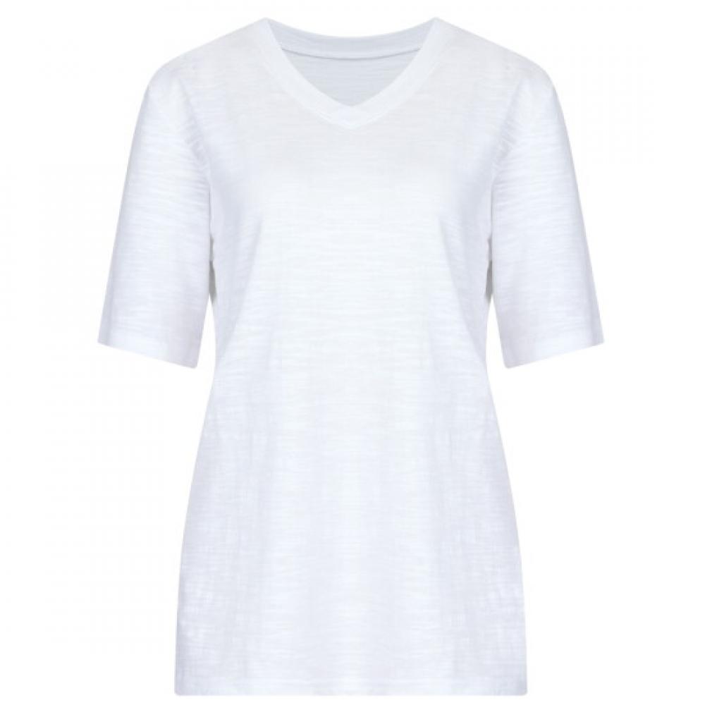 Shop Women Slub CoTTon V Neck ShorT sleeVe T shirT iVory Dai Wsh 0520