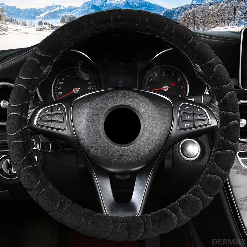 DERMAY Winter Kurzer Plüsch Auto Lenkradbezug Rutschfest Größe M für Außendurchmesser des Lenkrads 37-38cm Kostenloser Versand