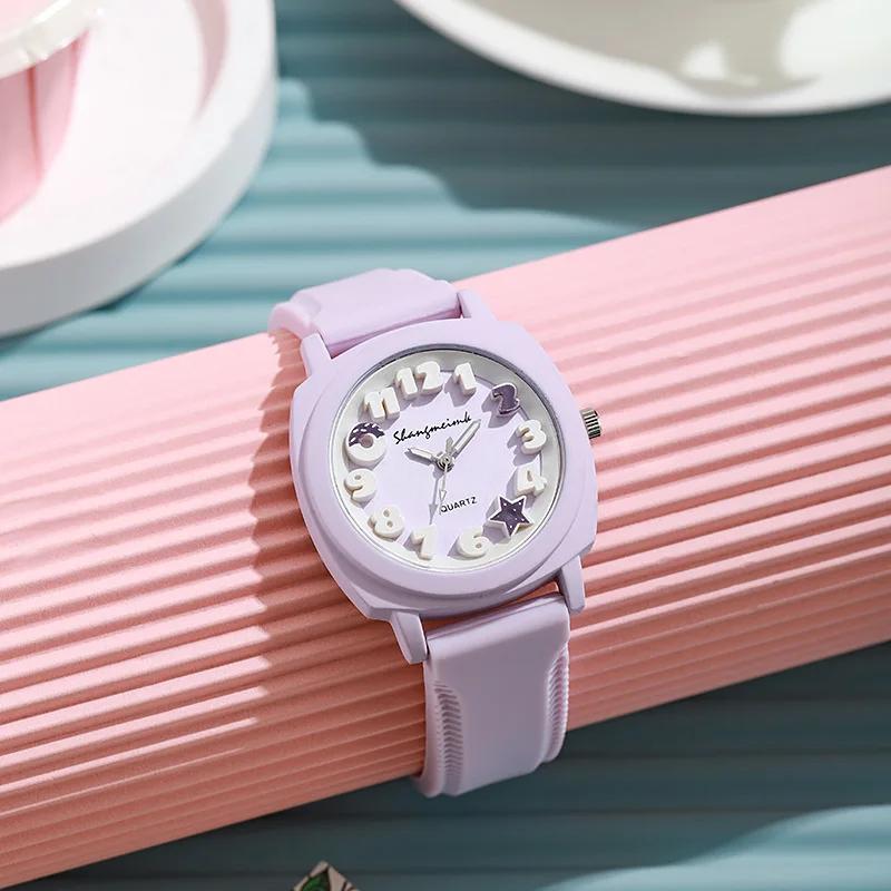 Fashion Women 3D Arabic Dial Quartz Watch Candy Color Silicone Band Square Watch Ladies Wristwatch Luxury Clock Gift Reloj Mujer