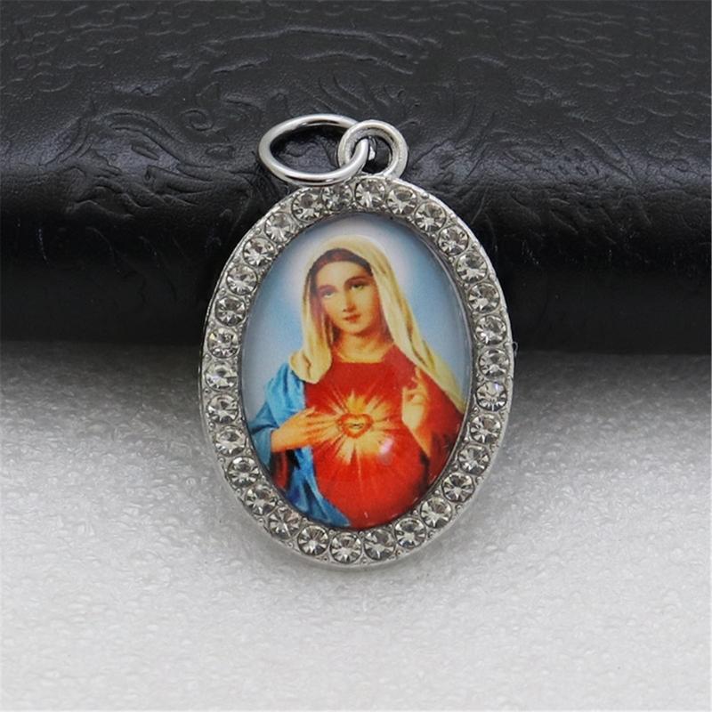 10 Piezas Colgante Encanto Forma Ovalada Religiosa Figura Metal Pedrería Colgante para Collares Llaveros Fabricación de Joyería DIY