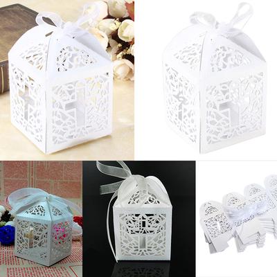 10/50/100Pcs Wedding Party Favor Cross Paper Candy Gift Boxes With Ribbon