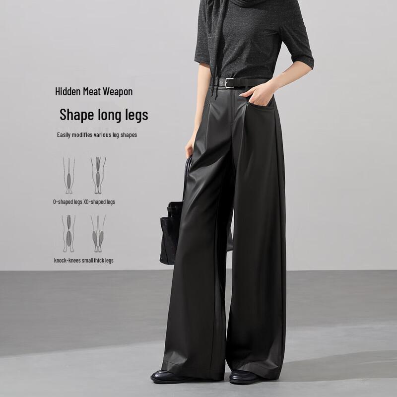 Women's Minimalist Chic PU Leather Wide-Leg Pants