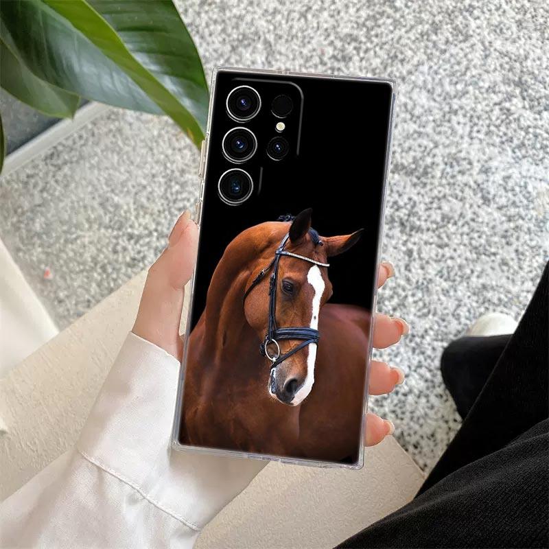 Horses Galloping Animal Painting Phone Case For Samsung Galaxy S24 S23 Ultra 5G S22 S20 Plus S21 FE Clear Case Cover Horse Funda