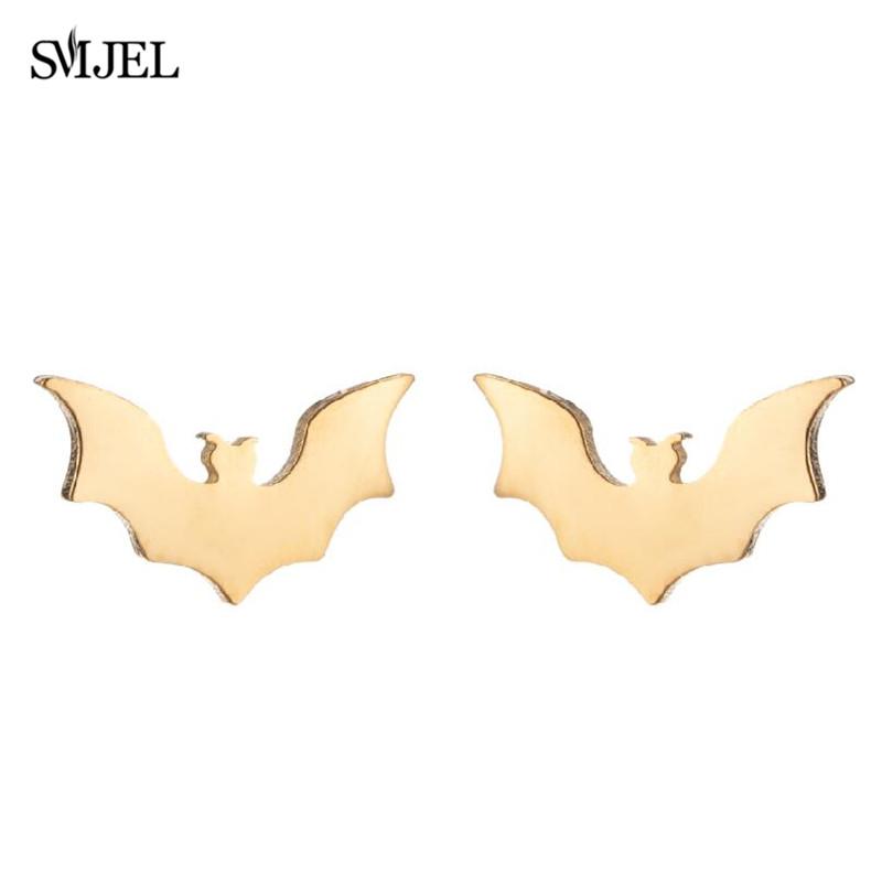 Stainless Steel Bat Stud Earrings For Women Men Punk Funny Halloween Party Gift Black Bat Earings Studs Jewelry Wholesale