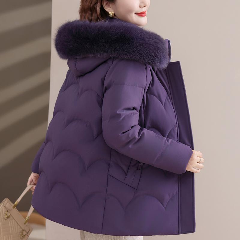 Real Fur Collar Middle Age Women's Winter Down Jackets Hooded Plus Size Thick Down Coats Woman Outerwears