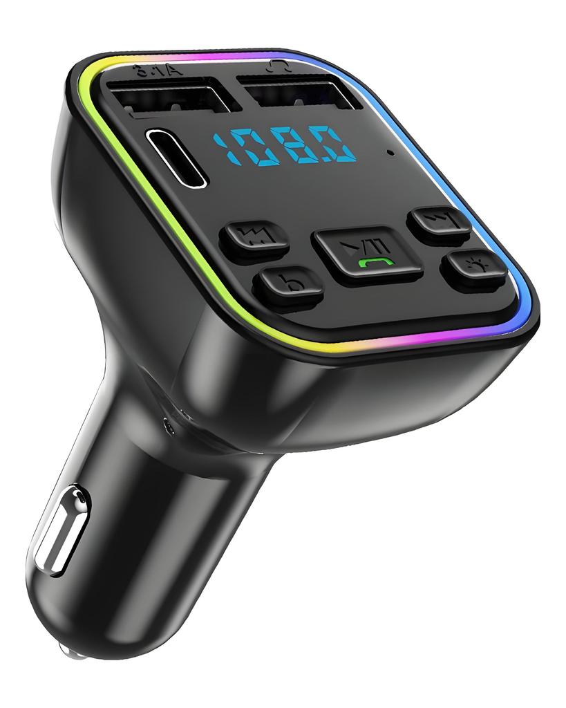 Samochodowy nadajnik Bluetooth 5.0 FM PD Type-C Dual USB 3.1A szybka ładowarka kolorowe oświetlenie otoczenia zestaw głośnomówiący MP3 Modulator Player