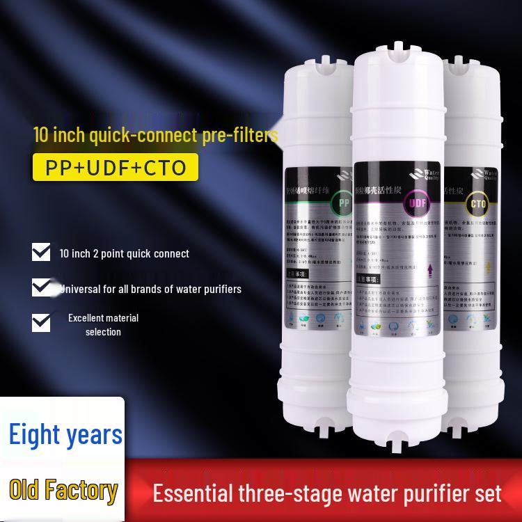 10-Inch Water Purifier Filter Set: Pre-Three Stage Korean Quick Connect Filters with PP Cotton, Granular Activated Carbon, and Compressed Carbon