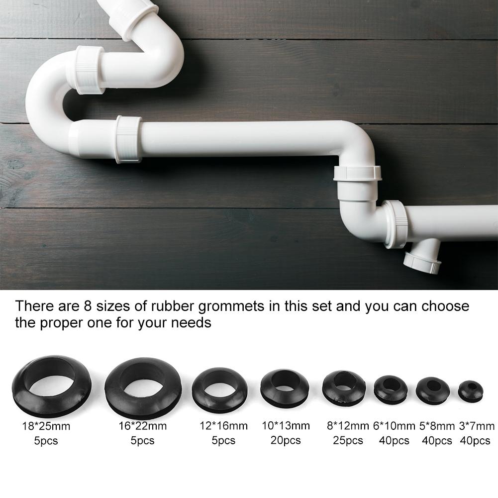 180pcs Box Rubber Grommet 8 Sizes Assortment Set for Protect Wire Cable Hose