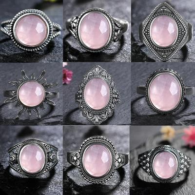 Kadınlar için Yüzük Oval Yuvarlak Gül Kuvars Yüzük Hediye Güneş Şekilli Retro Lüks Takı