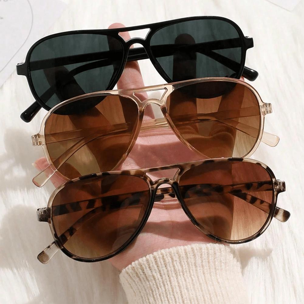 2/3pcs Vintage Aviator Frame Fashion Sunglasses Combination Women Men Trendy Sun Glasses Travel Double Bridge Shades Eyewear UV