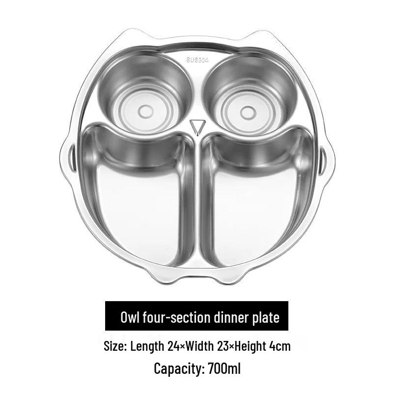 304 Stainless Steel Cartoon Divided Plate for Kids – Perfect for Kindergarten and School Canteens
