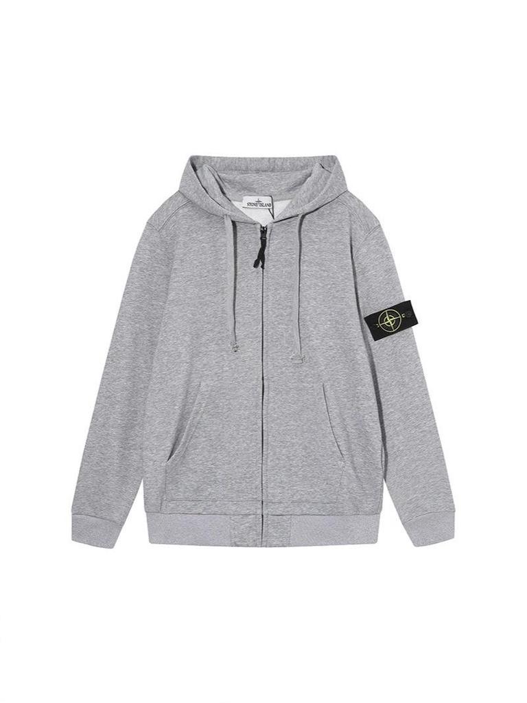 Stone Island Klassisches Sweatshirt mit Reißverschluss und Ärmelabzeichen - Unisex Lässig Einfarbig