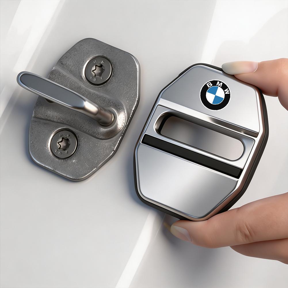 BBKD8 4Pcs Stainless Steel Shock Absorbing Car Door Lock Cover Anti Vibration Latch Protector Accessories For BMW E90 G80 M3 G30 M5 F8