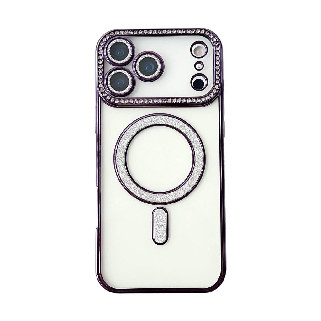 Sparkle Magnetic Wireless Charging Phone Case for iPhone 16 Pro Max/15, Women's Transparent, Soft Cover.