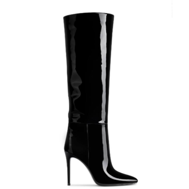 Women's Knee High Boots 2025 New Pointed Toe Thin High Heel Winter Party Shoes Ladies Black Pink Long Boot Footwear Big Size 45