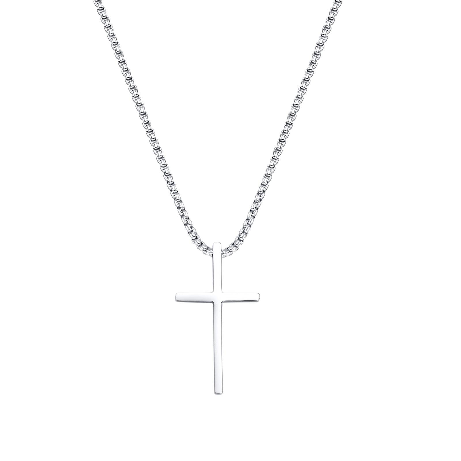 Vnox Simple Unisex Cross Necklaces, Basic Stainless Steel Cross Pendant for Women Men,Christ Prayer Collar, Adjustable Box Chain