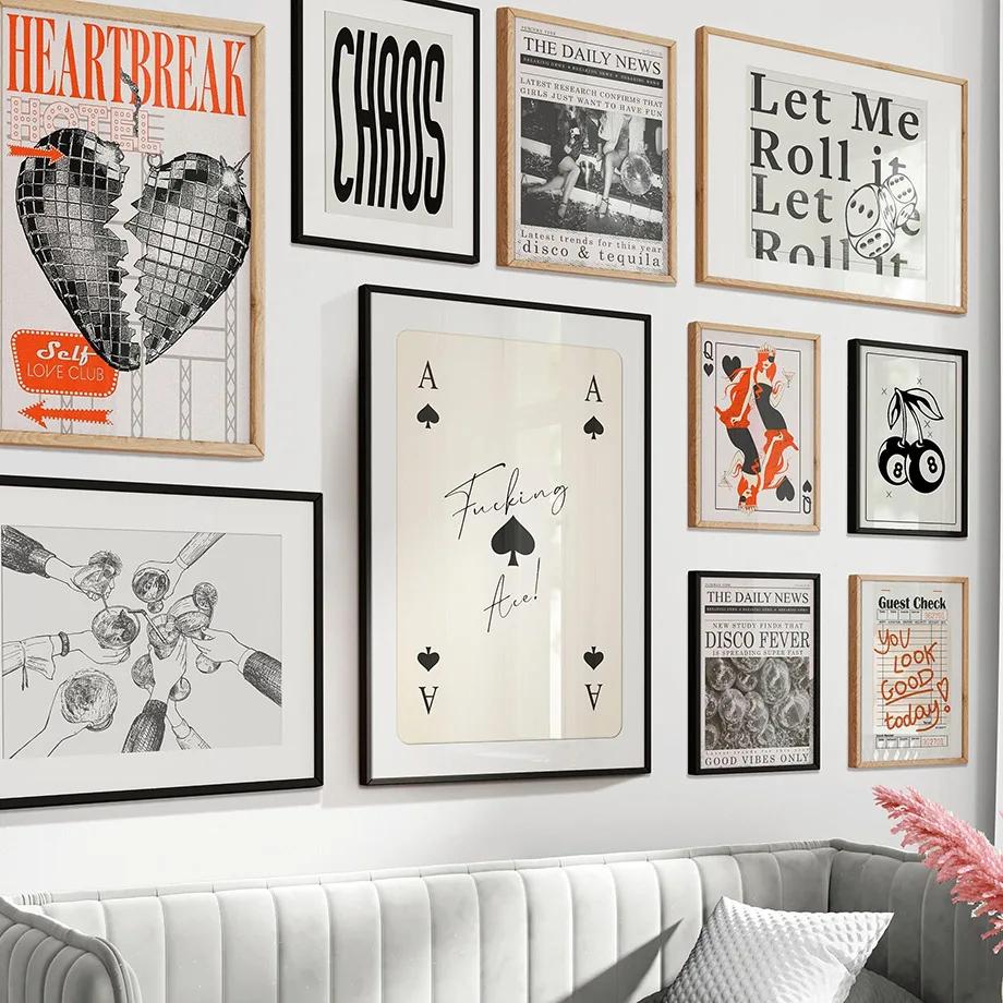 Vintage Old Fashion Disco Billiard Poker Wall Art Canvas Painting, Club Bar Decorative Posters and Prints, Wall Picture for Bedr