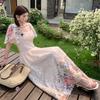 High Quality Chiffon Embroidered Print Square-Necked Summer Dress for Women Fashion Vacation Flying Sleeve Slimming Midi Dress
