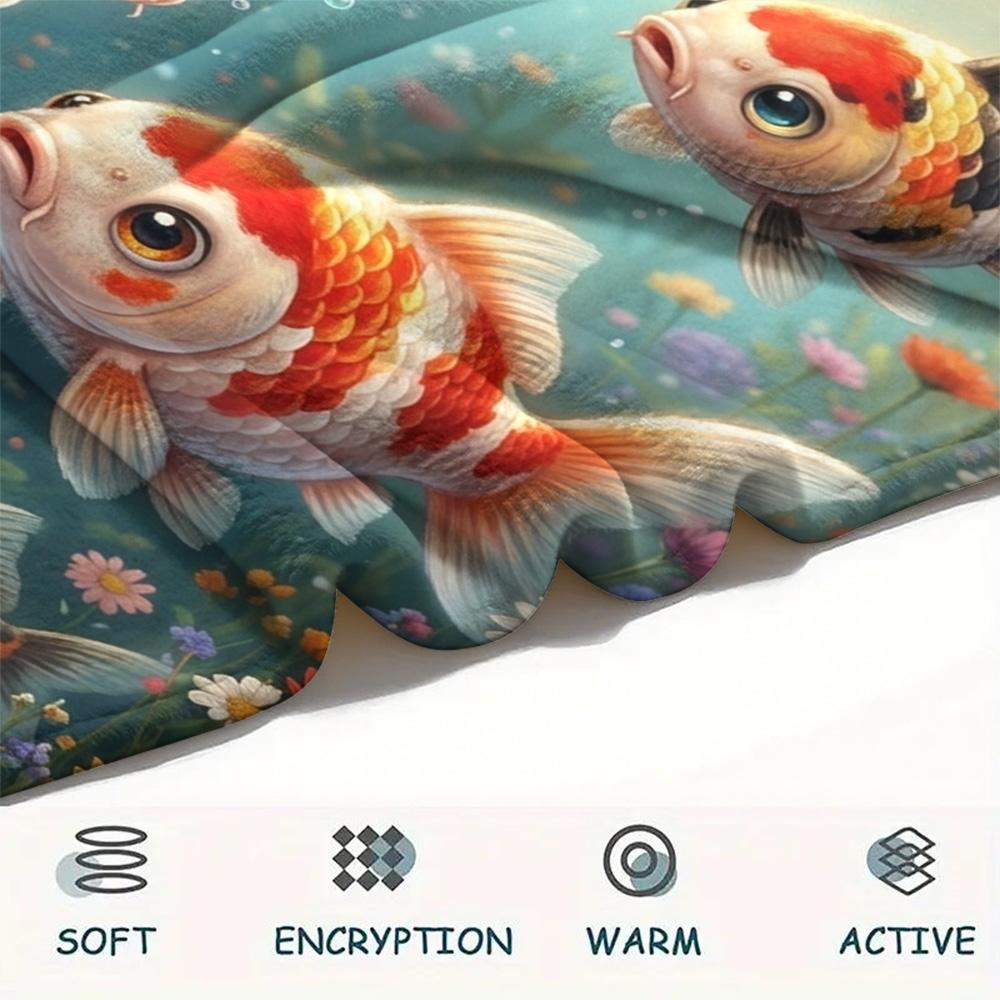 1PC Floral Water Scene Print FlAannel Blanket, High quality Comfortable for All Seasons, Home Decor, Warmth and Comfort