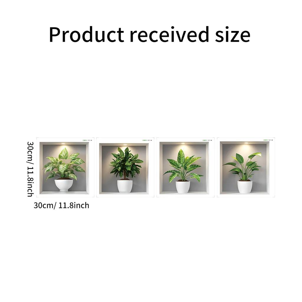 New 4PCS Tropical Green Plants Potted Plant Wall Stickers for Bedroom, Living Room, Entrance, Home Wall Decoration Stickers