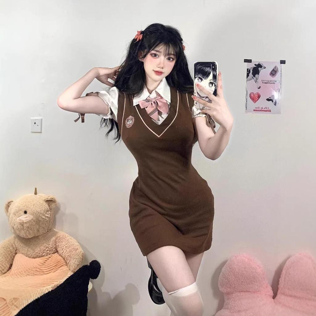 2026 Summer College Style JK Dress: American Hip-Hugging Hot Girl Fake Two-Piece Skirt