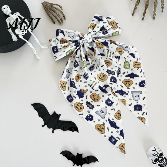 Bat Theme Hair Decoration Halloween Silky Satin Bows, Big Ribbon Bow Clips, Oversized Dynamic Long Tail Barrettes, Cute Accessories for Women