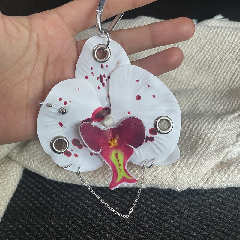 Fashion Phalaenopsis Orchid Keychain Exquisite Simulation Flower Key Ring Backpack Pendant Decoration Accessories Gifts