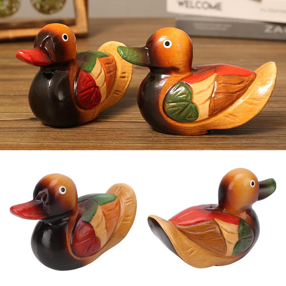 2pcs Hand Carved Wooden Duck Statues Safe Paint Hand Painted Duck Figurine  Home Decor