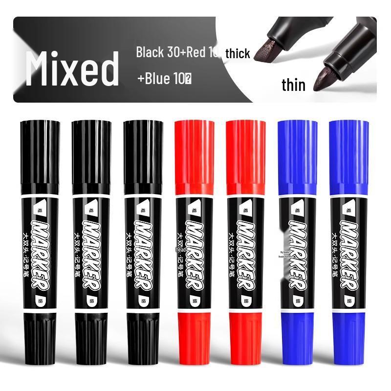 Large Double-Headed Oily Waterproof Marker - Black & Red Broad Tip, Non-Fading, Oil-Proof for Industrial Use