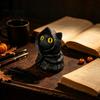 Fantasy Creature Figurine Mysterious Hooded Black Cat Resin Figurine, Gothic Wizard Statue with Big Eyes, Witch Themed Decoration Mini Desktop