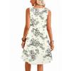 Women's Round Neck Sleeveless Printed Dress, Fabric, Ink Wash Painting Floral Pattern Print