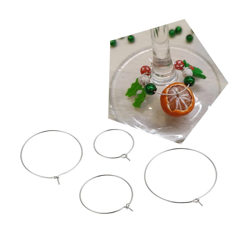 100Pcs Champagne Wine Glasses Rings Markers Silver Earrings Circle Wire Rings Hoops DIY Gift Party Drink Wine Labeling 20mm-35mm