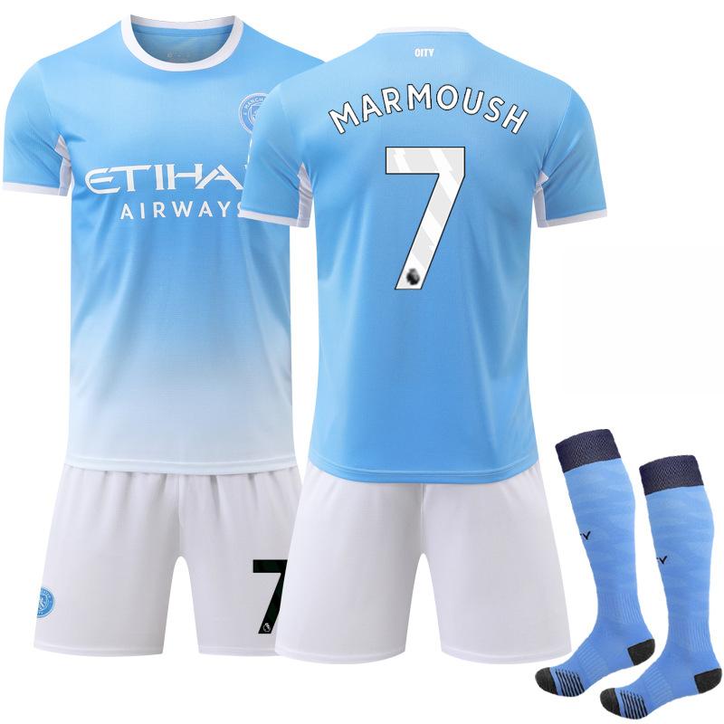 2627 Nein. 7 Marmoush Weltmeisterschaft Manchester City Heim Blaues Trikot
