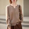 Women's Seamless 100% Pure Wool Cardigan - Round Neck, Loose Fit, Brushed Knit Sweater